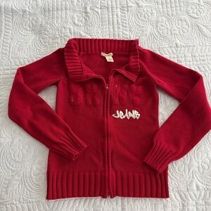 DKNY Jeans Red Y2K Zippered Lightweight Fitted Vintage Knit Jacket XS